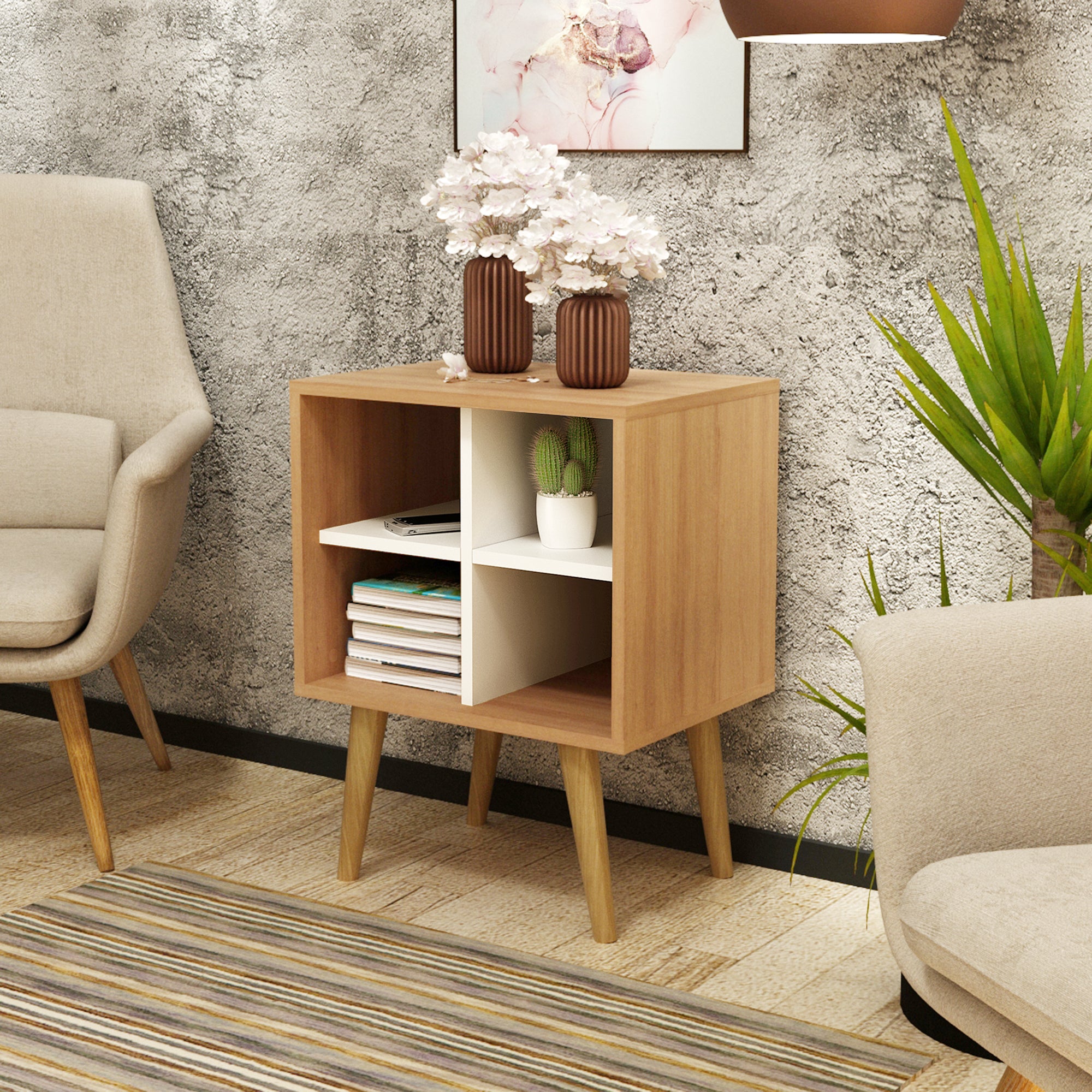 Mesa Auxiliar Lateral 45x60x33 - Almendra Blanco