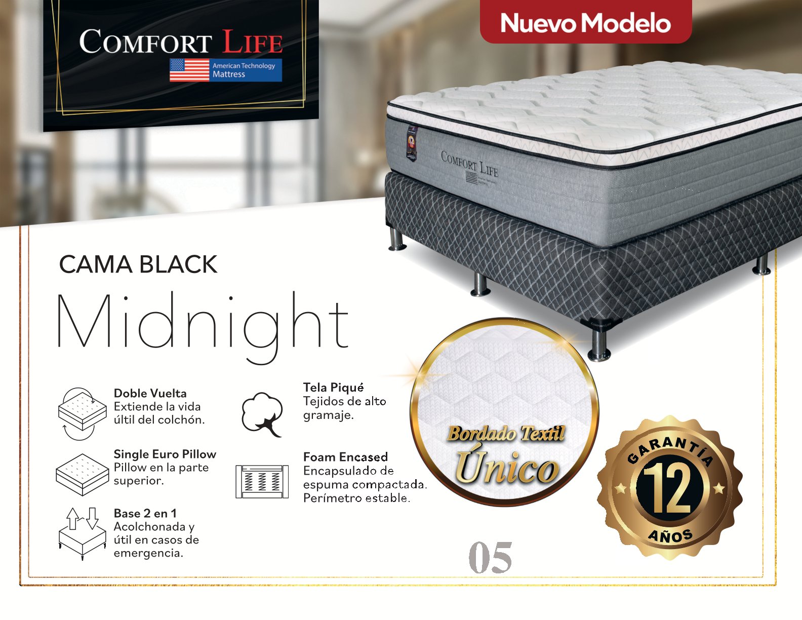 Cama Comfort Life Black Midnight Euro Top