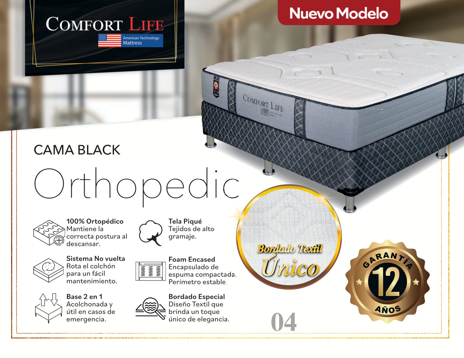 Cama Comfort Life Black Orthopedic Extra Firme