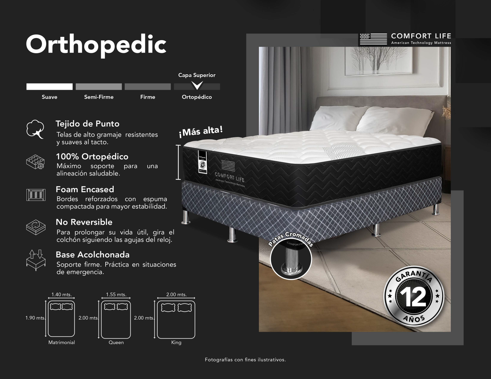 Cama Comfort Life Black Orthopedic Extra Firme