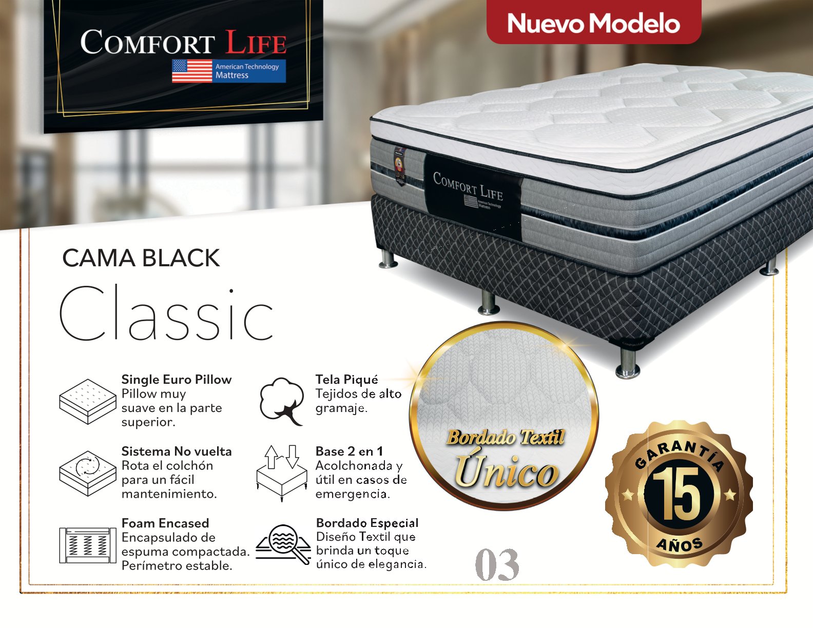 Cama Comfort Life Black Classic Euro Top