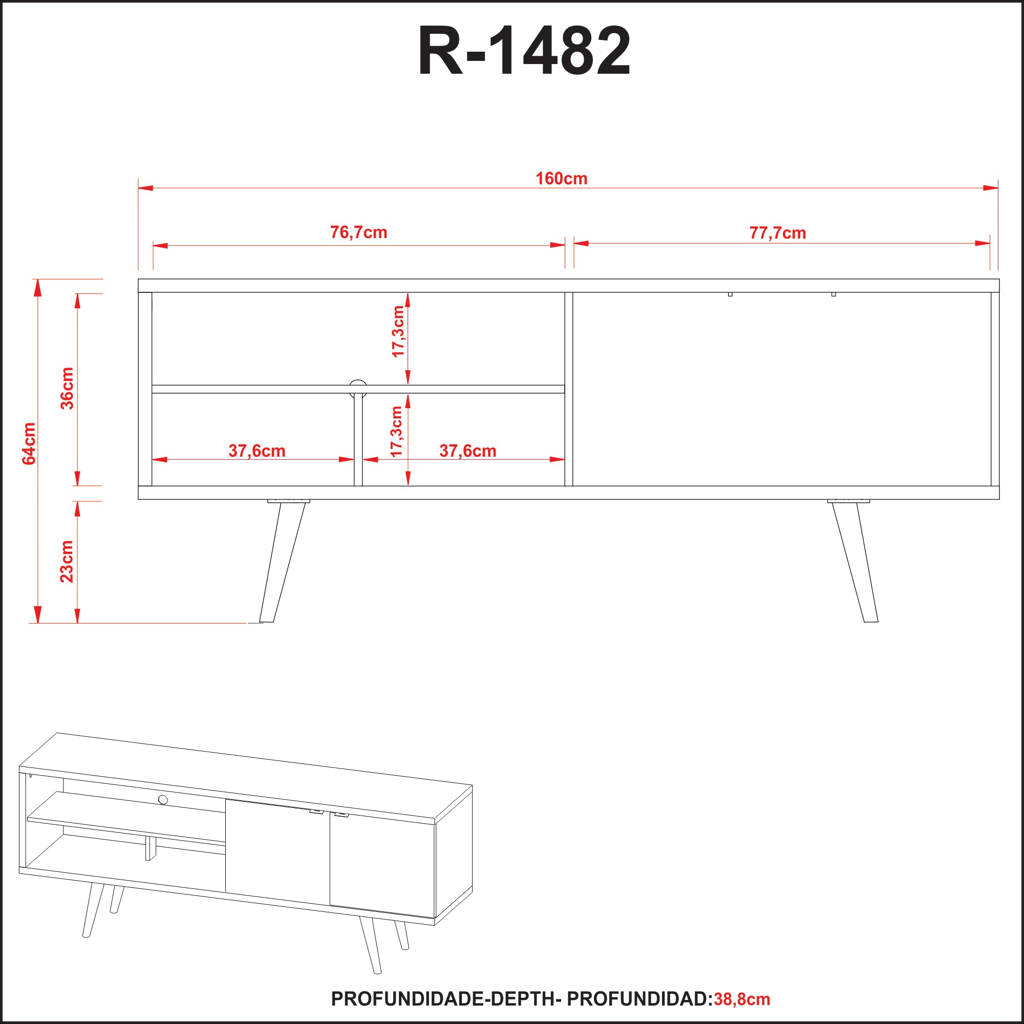 Rack para TV 60" 160x64x39 - Almedra / Marmol Blanco