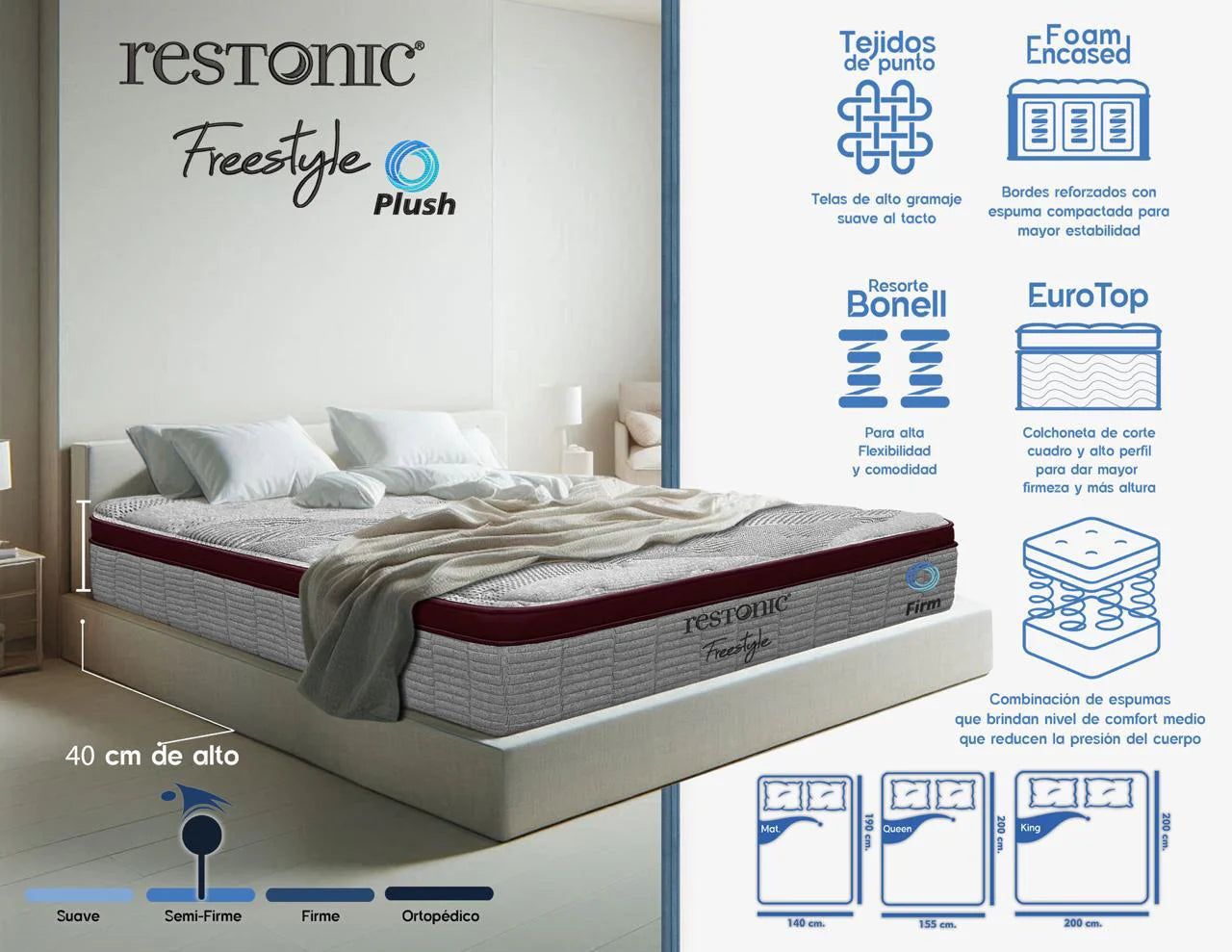 Colchón Restonic Freestyle Euro Top Plush