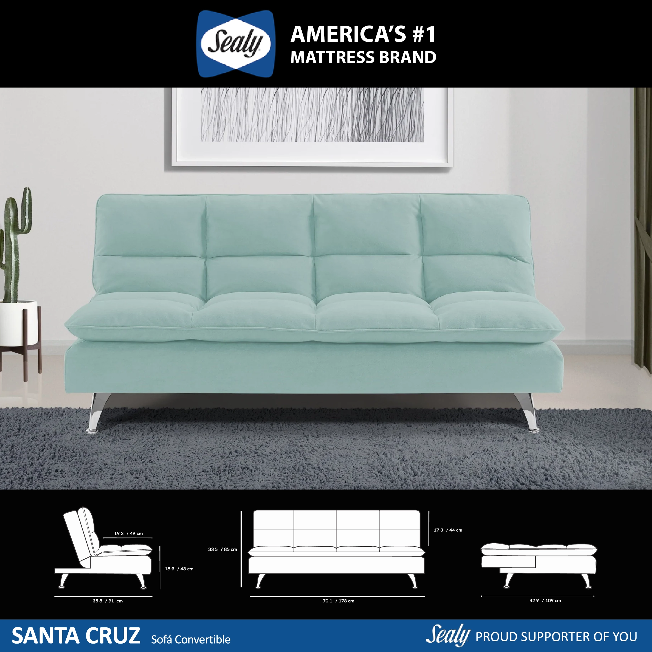 Sofa Cama Sealy Santa Cruz Verde Claro